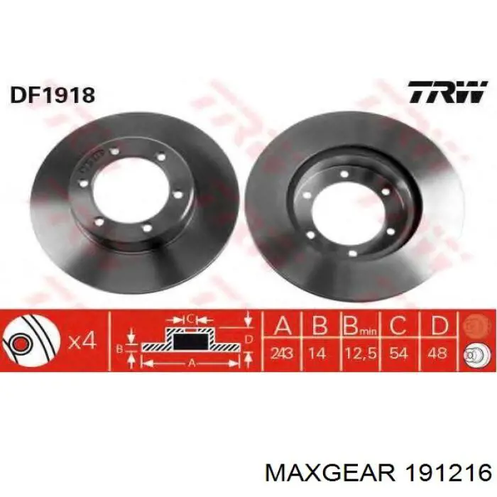 19-1216 Maxgear disco de freno trasero