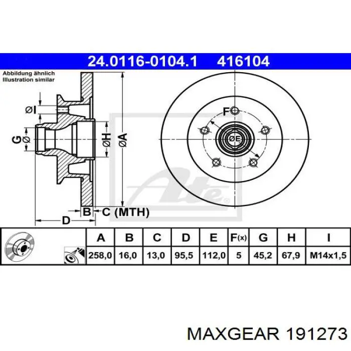 19-1273 Maxgear freno de disco delantero