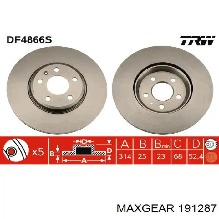 19-1287 Maxgear freno de disco delantero