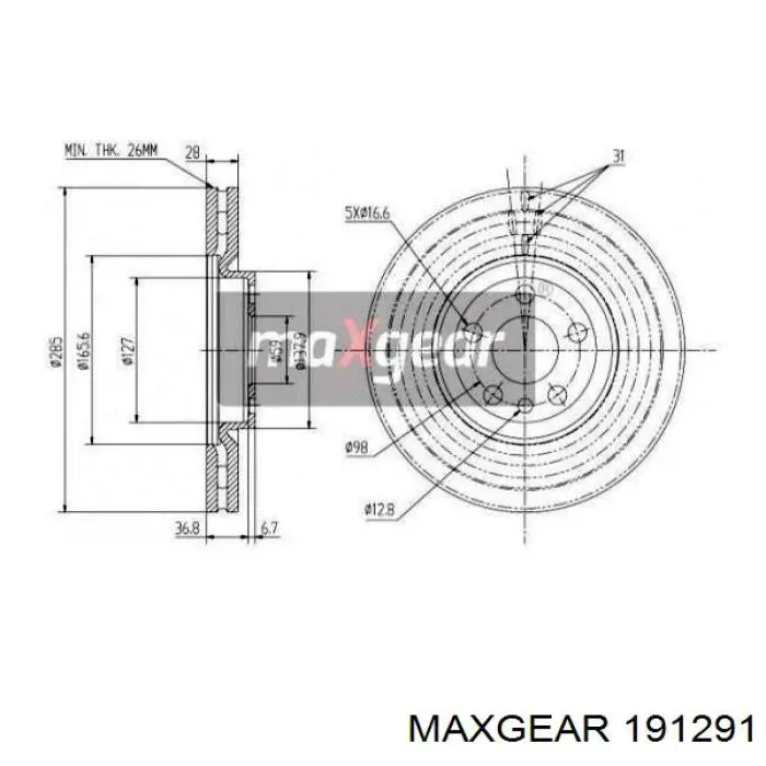 19-1291 Maxgear freno de disco delantero