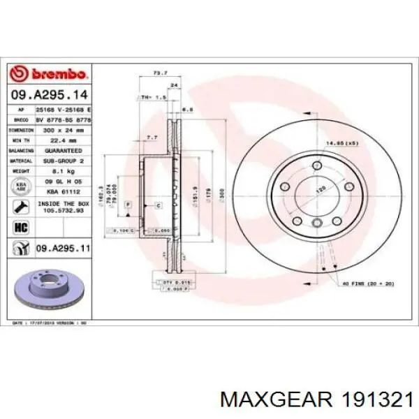 19-1321 Maxgear freno de disco delantero