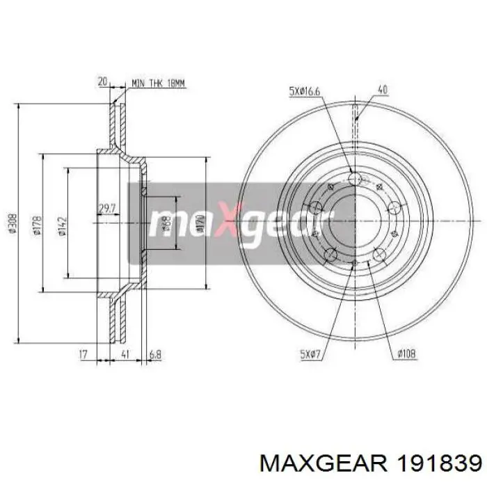 19-1839 Maxgear disco de freno trasero