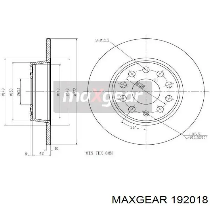 19-2018 Maxgear disco de freno trasero