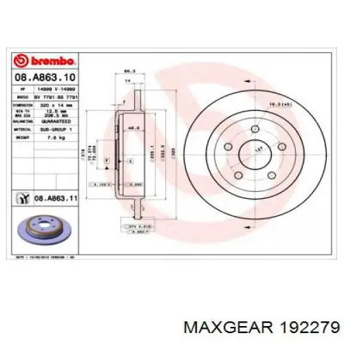 19-2279 Maxgear disco de freno trasero