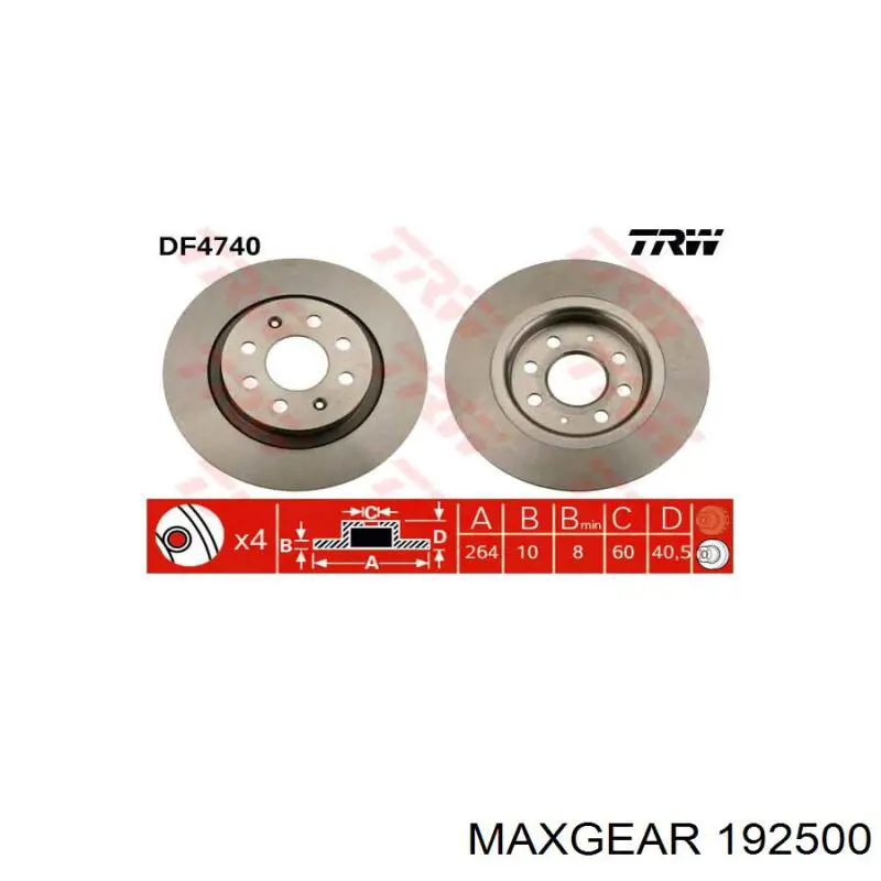 19-2500 Maxgear disco de freno trasero