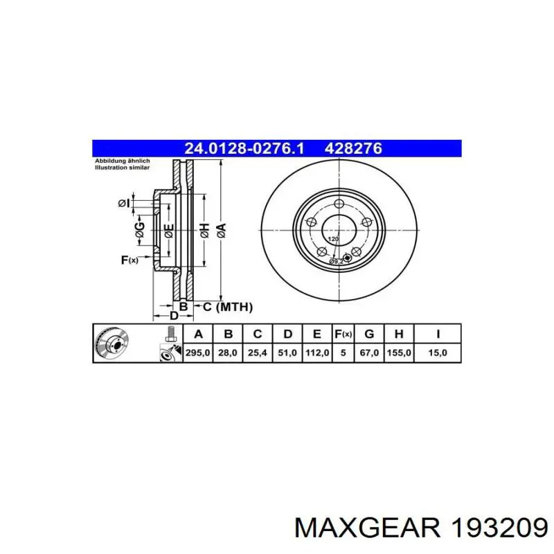 19-3209 Maxgear freno de disco delantero