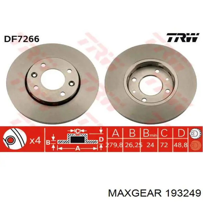 193249 Maxgear disco de soporte tambor de freno trasero derecho