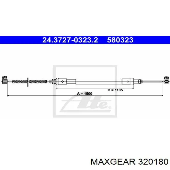 32-0180 Maxgear cable de freno de mano trasero derecho