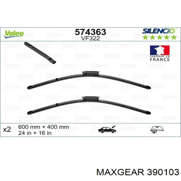 39-0103 Maxgear juego de limpiaparabrisas de luna delantera, 2 piezas