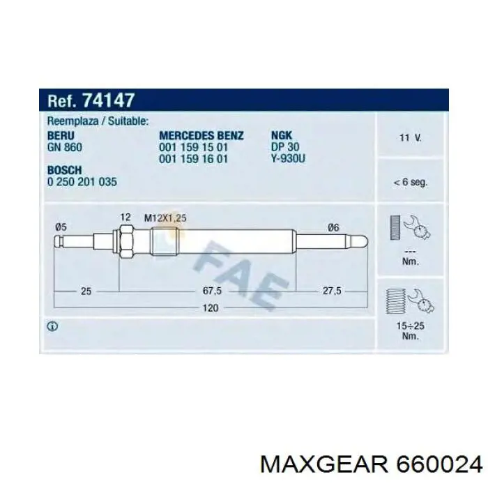 66-0024 Maxgear bujía de incandescencia