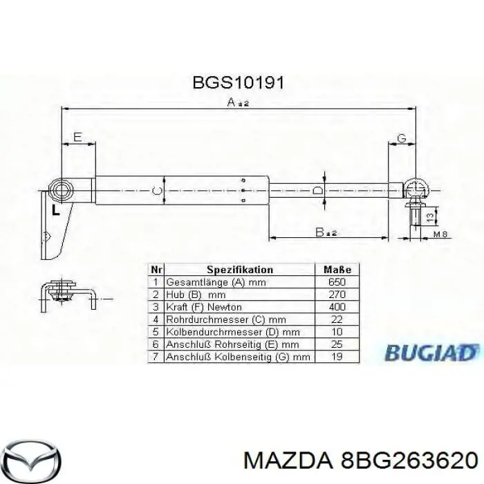 Comprar 8BG263620 Mazda Amortiguador de puerta trasera