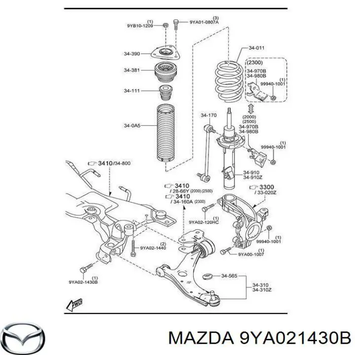 Comprar 9YA021430B Mazda Perno de fijación del brazo inferior delantero