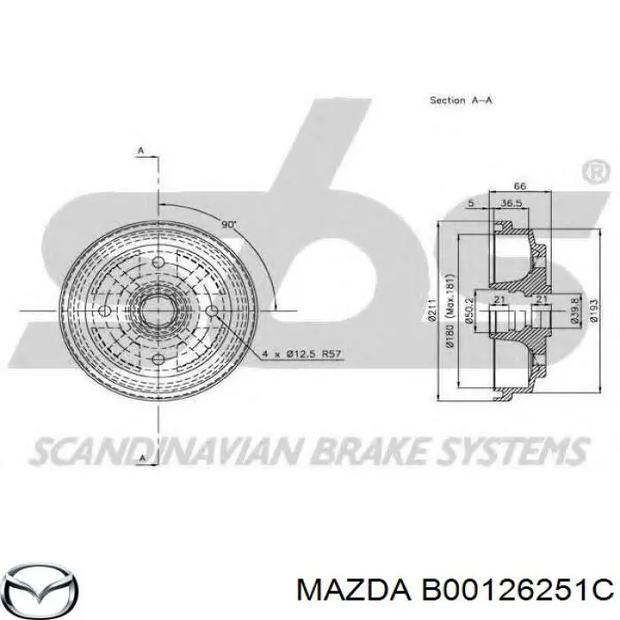B00126251A Mazda freno de tambor trasero