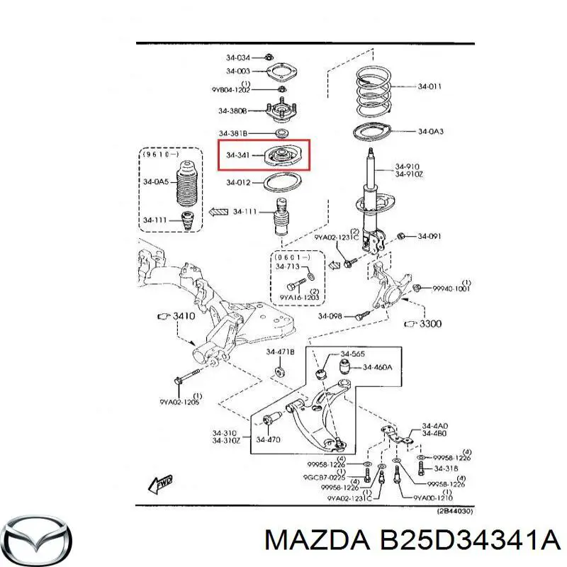 B25D34341A Mazda copa de soporte de resorte superior