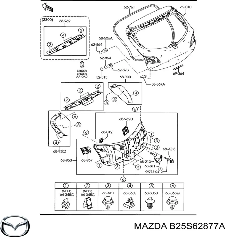 Tope de búfer puerta de maletero para Mazda 6 (GH)