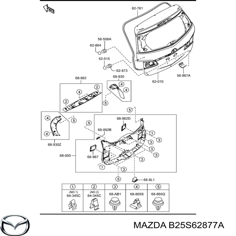 Comprar B25S62877A Mazda Tope de la tapa del maletero