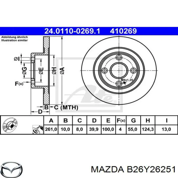 B26Y26251 Mazda Freno de disco trasero