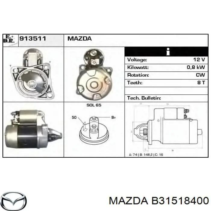 Motor de arranque E35618400A Mazda