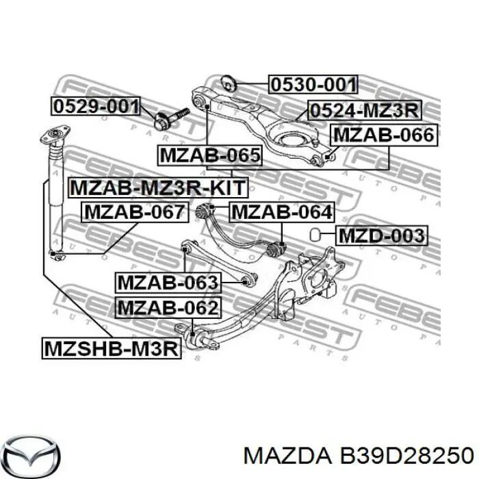 B39D28250 Mazda muñón del eje, suspensión de rueda, trasero izquierdo