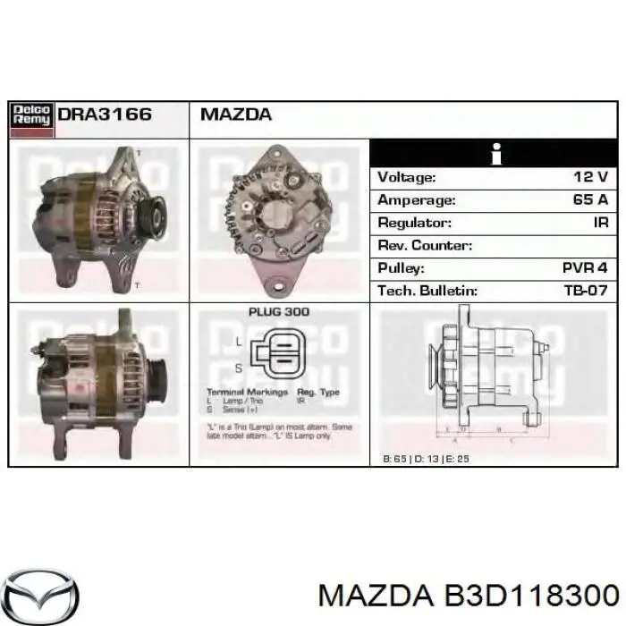 B3D1-18-300 Mazda alternador