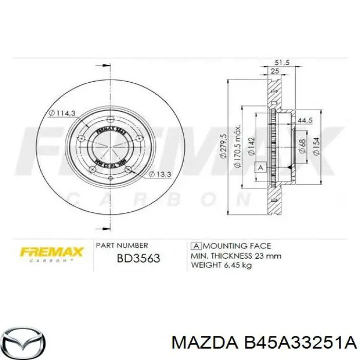 Comprar B45A33251A Mazda Freno de disco delantero
