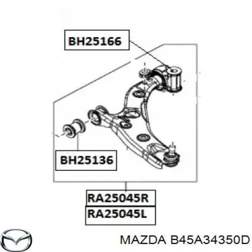 B45A34350D Mazda barra oscilante, suspensión de ruedas delantera, inferior izquierda