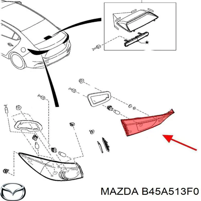 Comprar B45A513F0 Mazda Piloto trasero interior derecho