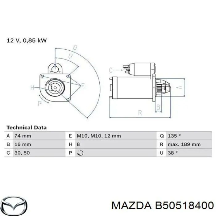 B50518400 Mazda motor de arranque