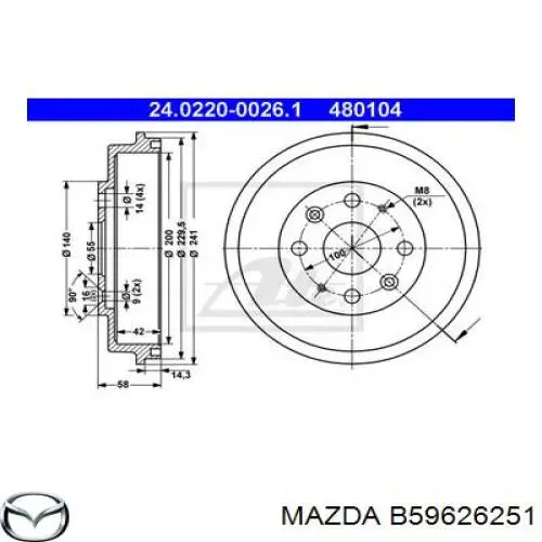 B59626251 Mazda Tambor de freno trasero