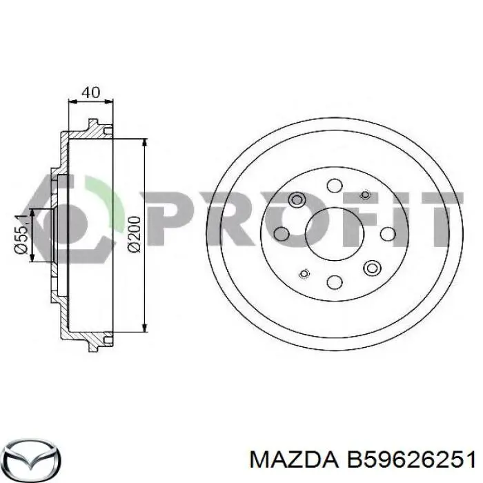 Tambor de freno trasero B59626251 Mazda