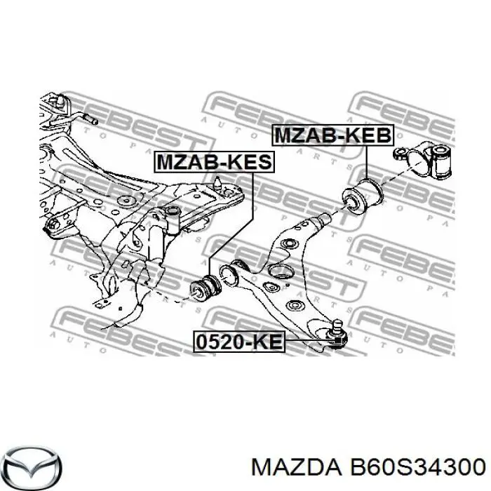 B60S34300 Mazda barra oscilante, suspensión de ruedas delantera, inferior derecha