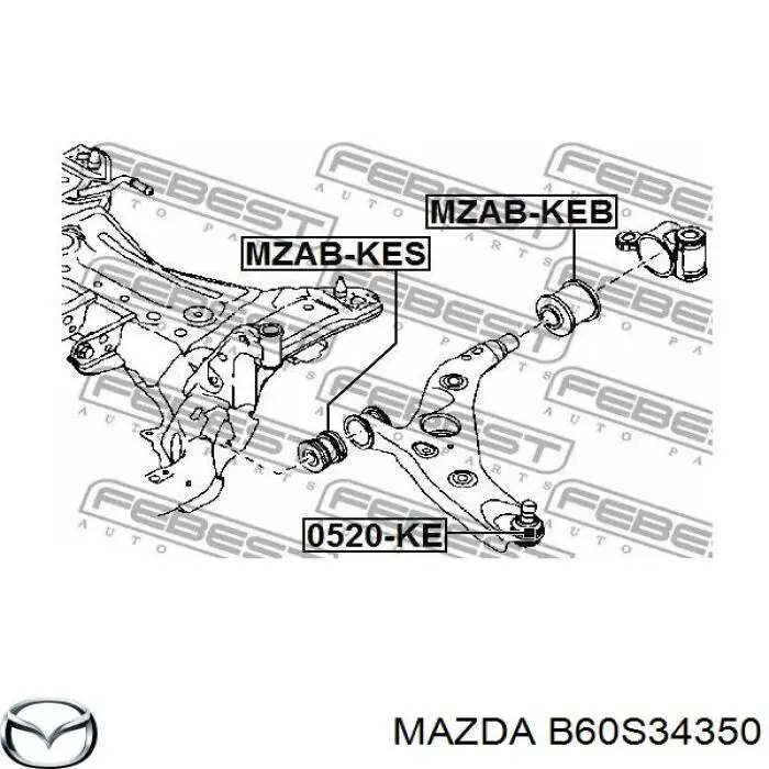 B60S34350 Mazda barra oscilante, suspensión de ruedas delantera, inferior izquierda