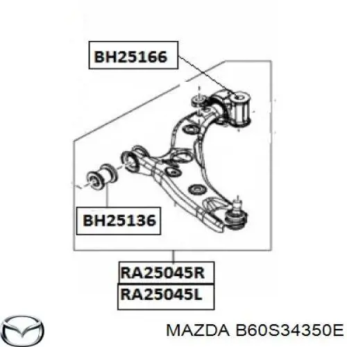 B60S34350E Mazda barra oscilante, suspensión de ruedas delantera, inferior izquierda