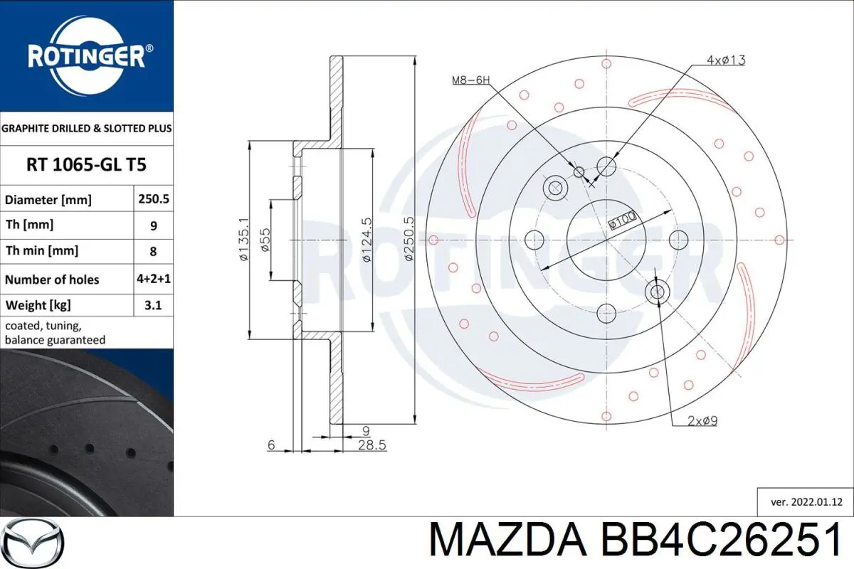 Disco de freno trasero Mazda 323 BG