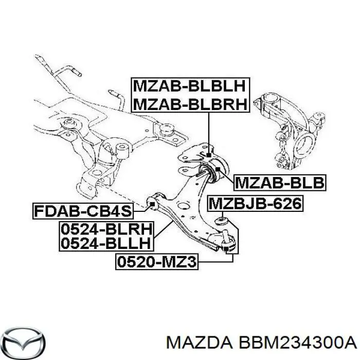 Brazo inferior derecho de la suspensión delantera Mazda BBM234300A