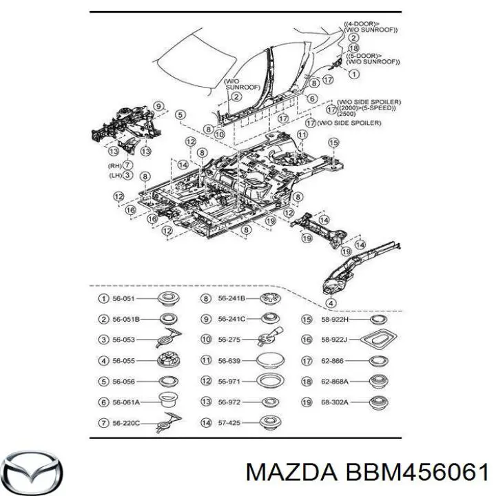 BBM456061 Mazda tapón debajo de la carrocería