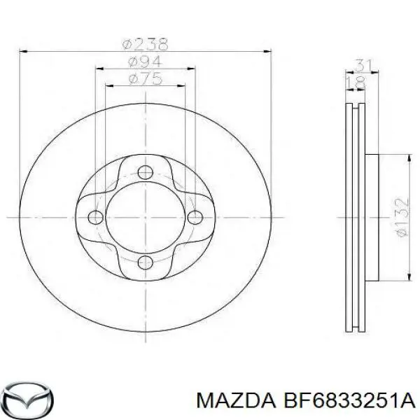 Disco de freno BF6833251A Mazda