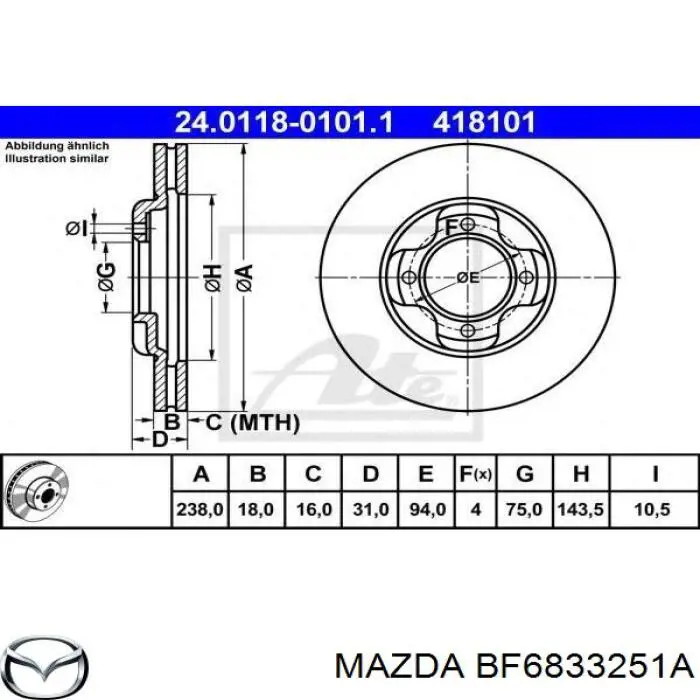 Comprar BF6833251A Mazda Freno de disco delantero