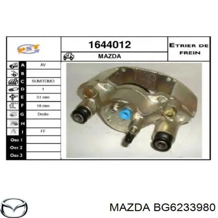 BG62-33-980 Mazda pinza de freno delantera derecha