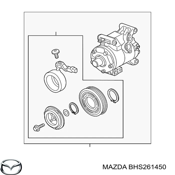 BHS261450 Mazda acoplamiento magnético, compresor del aire acondicionado