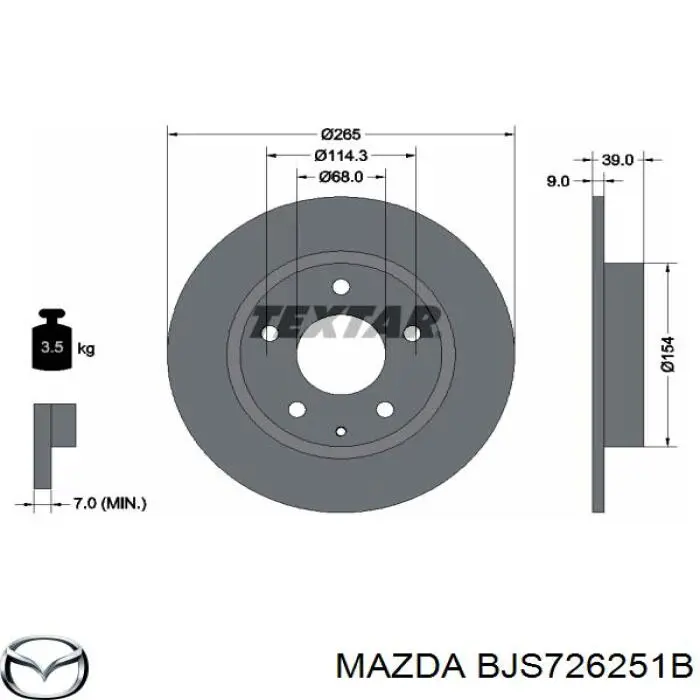Disco de freno trasero Mazda BJS726251B precio, desde 51,24 EUR