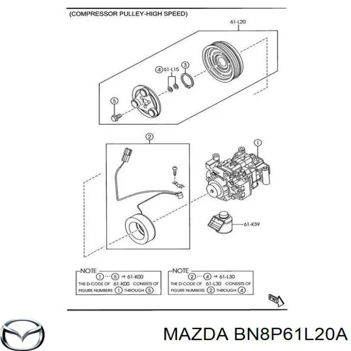 BN8P61L20A Mazda Polea del compresor de aire acondicionado