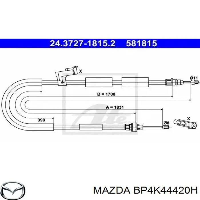 BP4K44420H Mazda cable de freno de mano trasero izquierdo