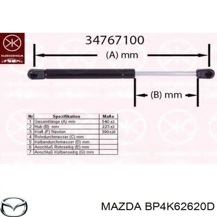 BP4K62620D Mazda amortiguador maletero