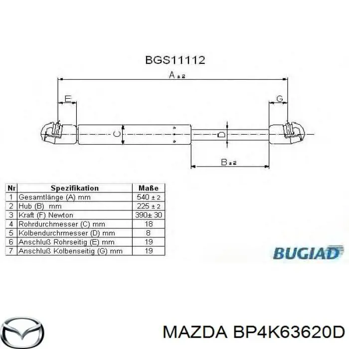 BP4K63620C Mazda amortiguador maletero