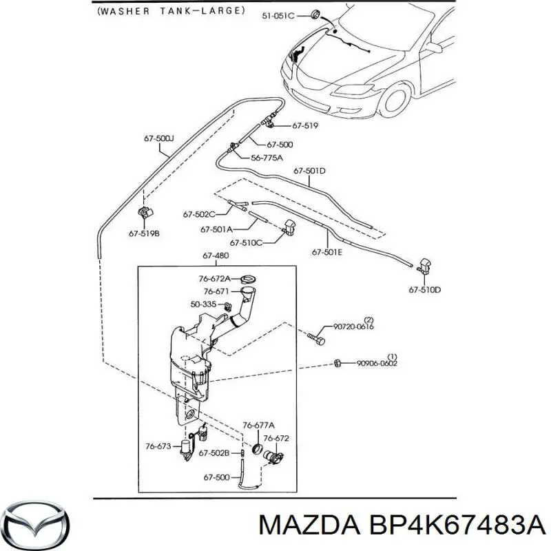 Tapon de depósito del agua de lavado para Mazda 3 (BK14)