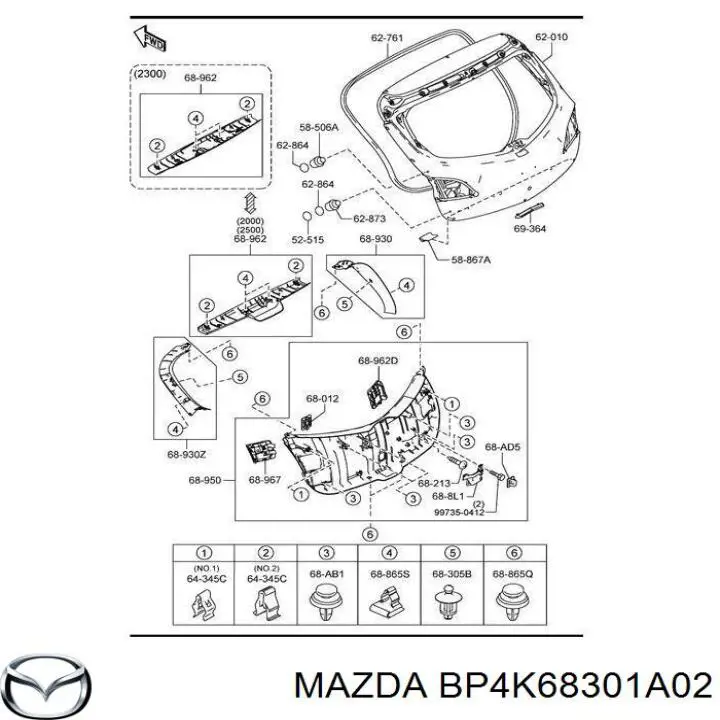 BP4K68301A02 Mazda clip de tapicería de tapa de maletero
