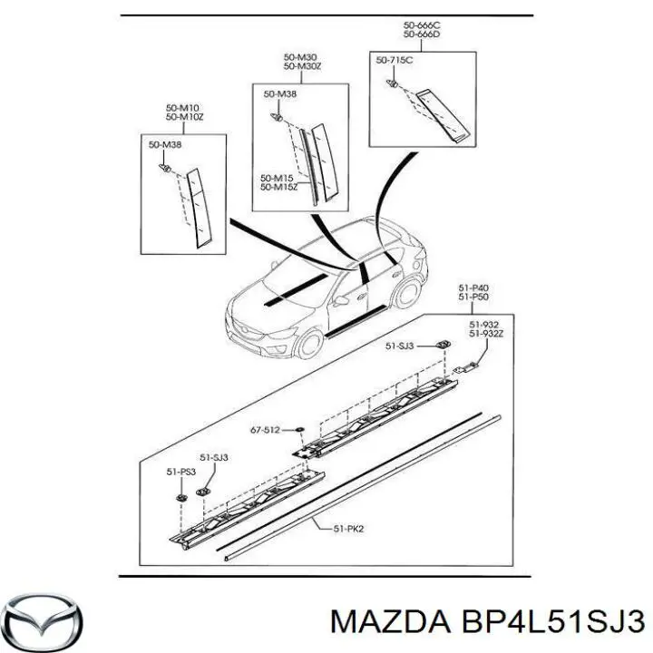 BP4L51SJ3 Mazda clip, tubuladura de sujeción, alféizar de la puerta