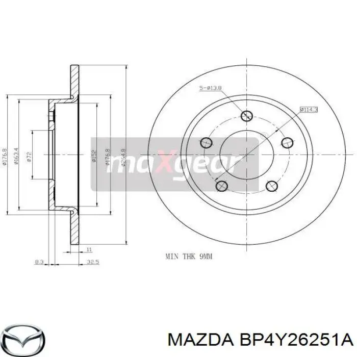 BP4Y26251A Mazda disco de freno trasero