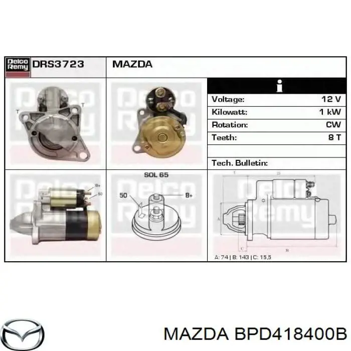 BPD418400B Mazda motor de arranque